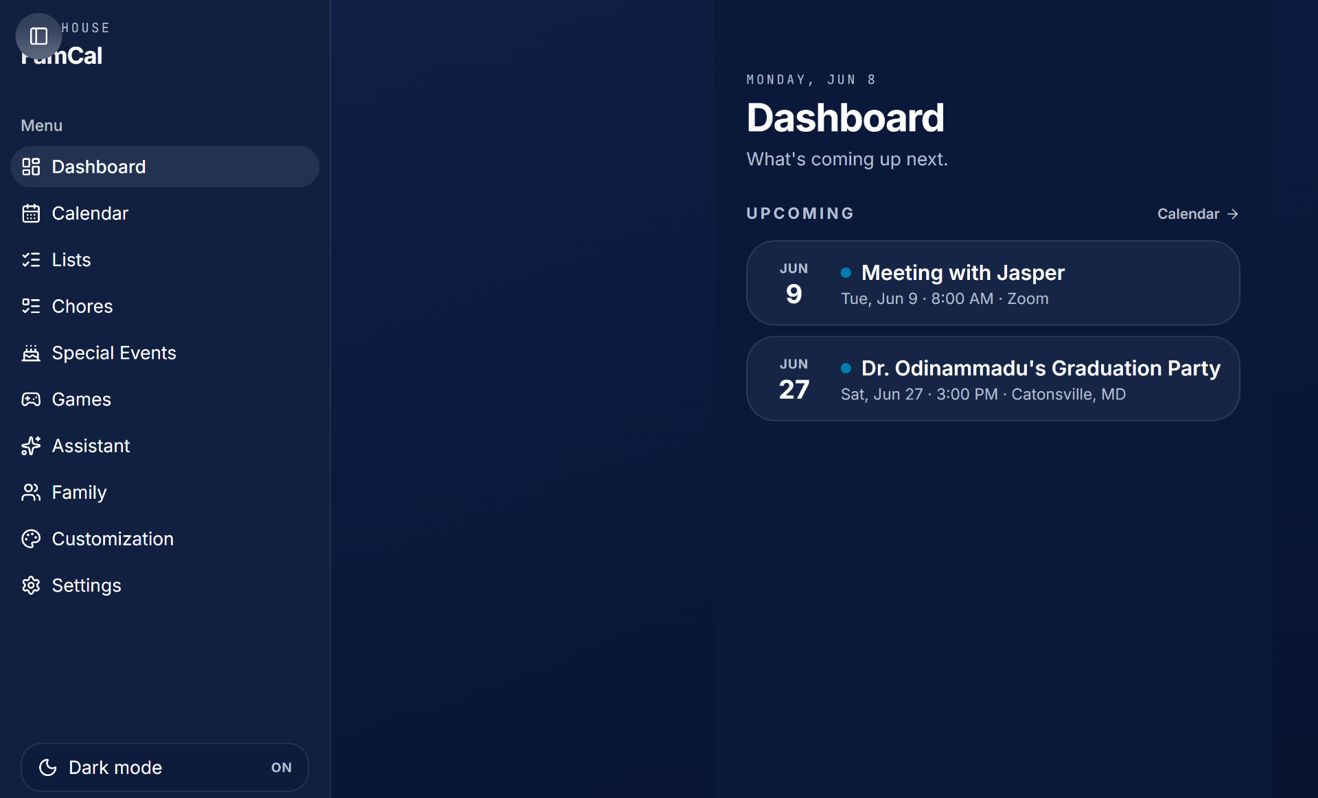 FamCal dashboard