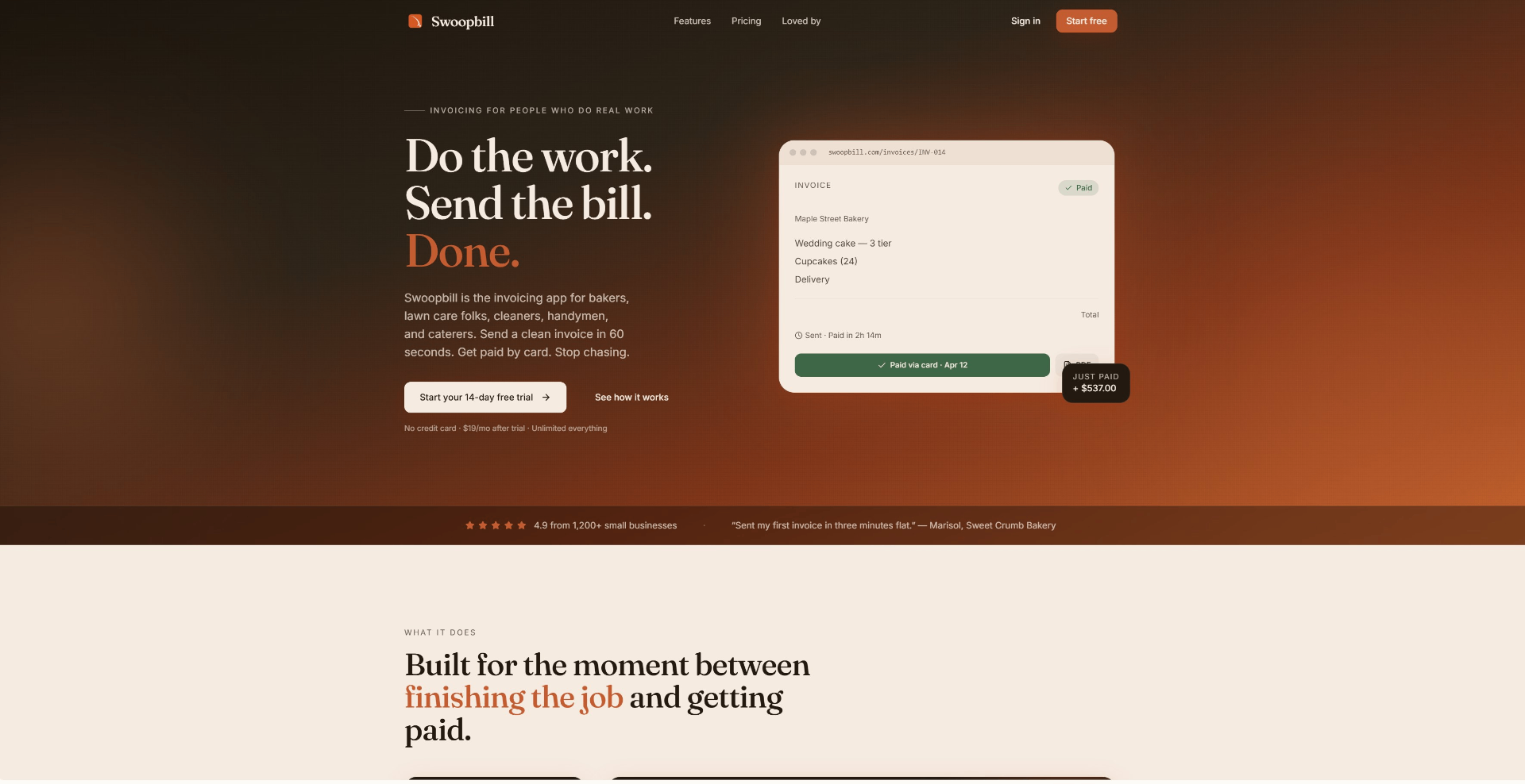 SwoopBill landing page